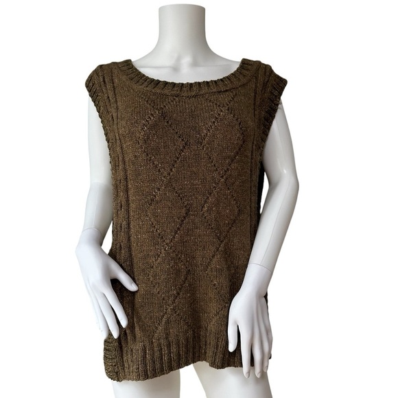 Unique Open Side Pullover Cableknit Sweater Vest, Brown, Medium Large - Picture 2 of 14